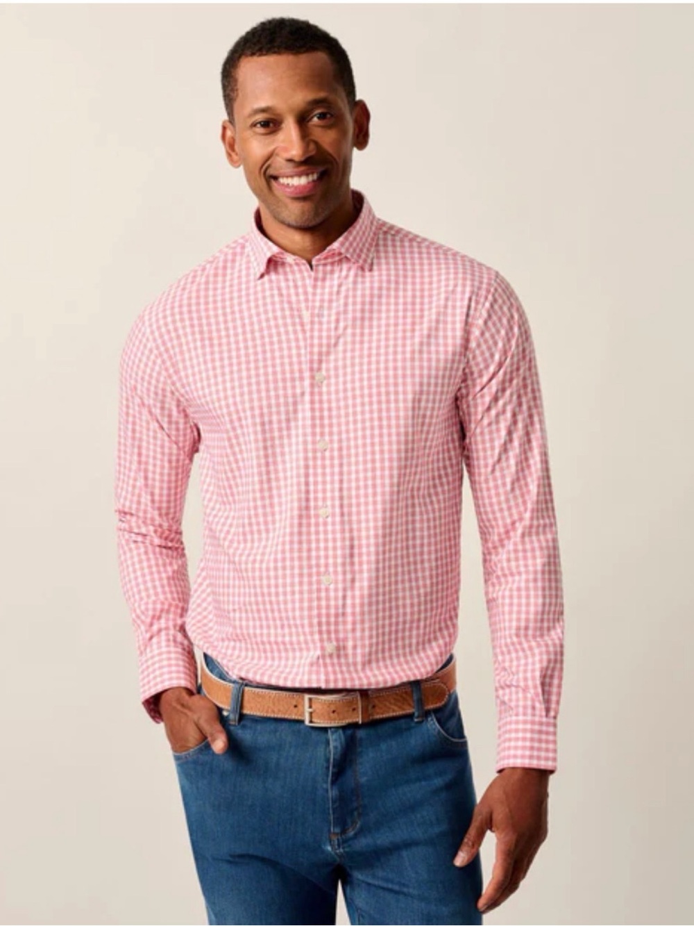 Johnnie-O Everyday Performance Westwood Check‎ Lobster Pink Shirt Size Large